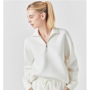 NWT Grey Lab Anthropologie Scuba 1/4 Zip Sweatshirt Off White Size S Minimalist